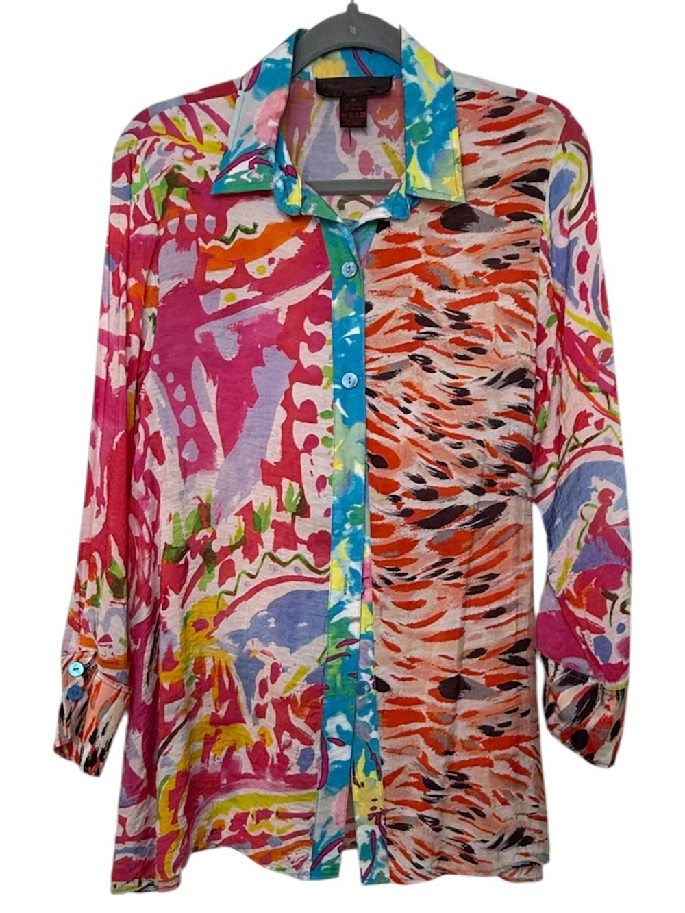 Colorful Abstract Print Button-Down Shirt - Multicolor